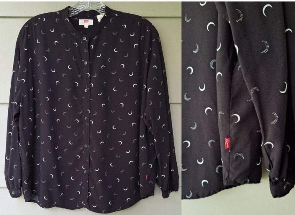 Levi's Women Celestial Moon Space Boxy Shirt Top Black White 100% Viscose Size S